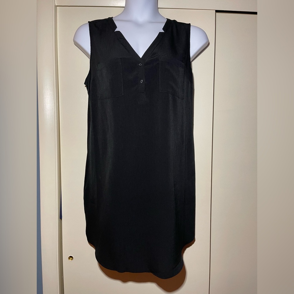 New York & Company Stretch Shift dress L black notch collar